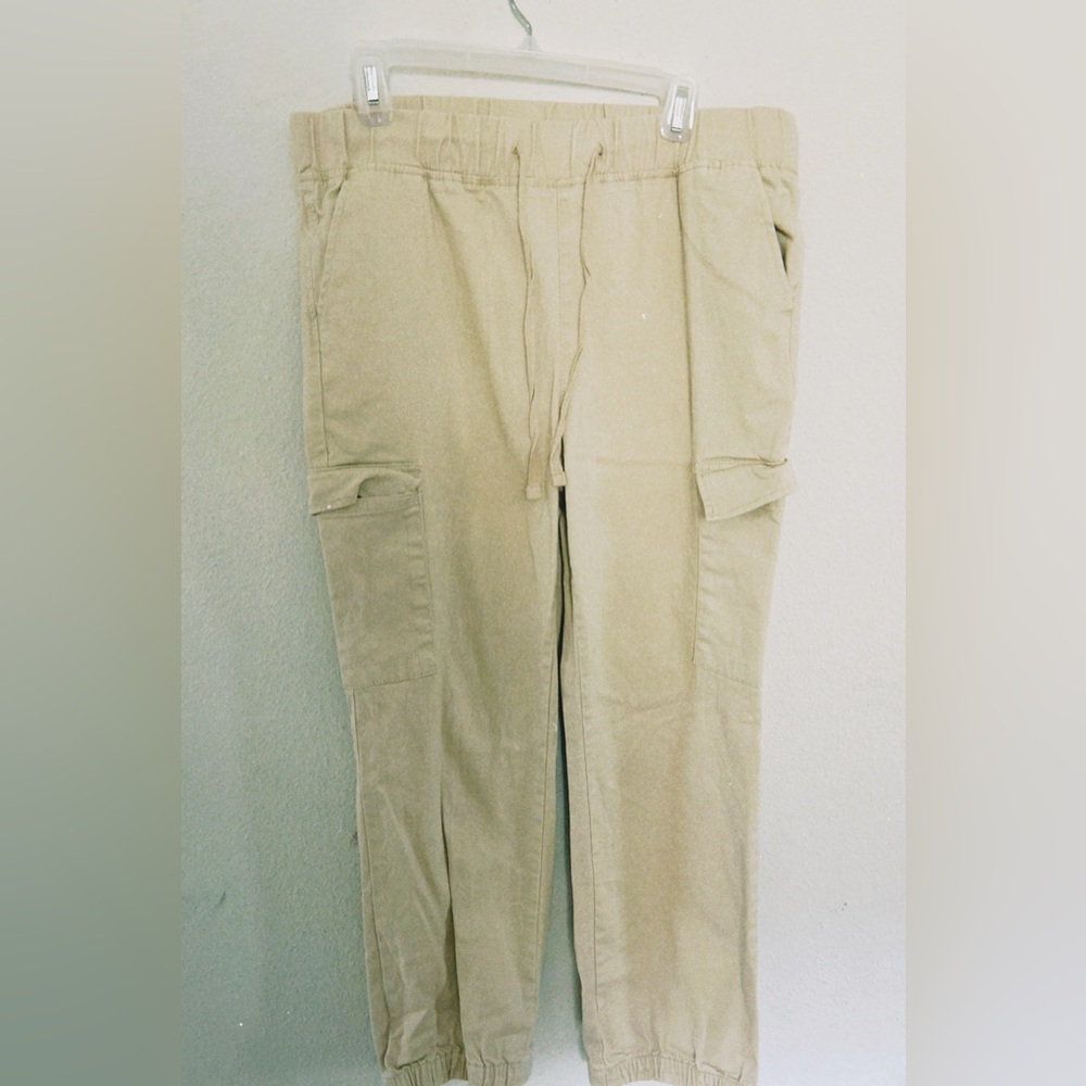 Tan Relaxed Fit Pants with Elastic Waist